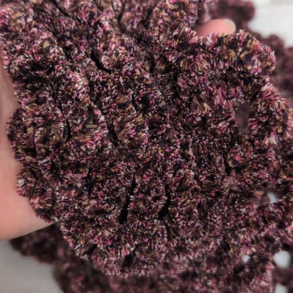 3/$20 Chenille Open Knit Winter Scarf Long Rectangular Purple Flecked Stretchy - Picture 7 of 10